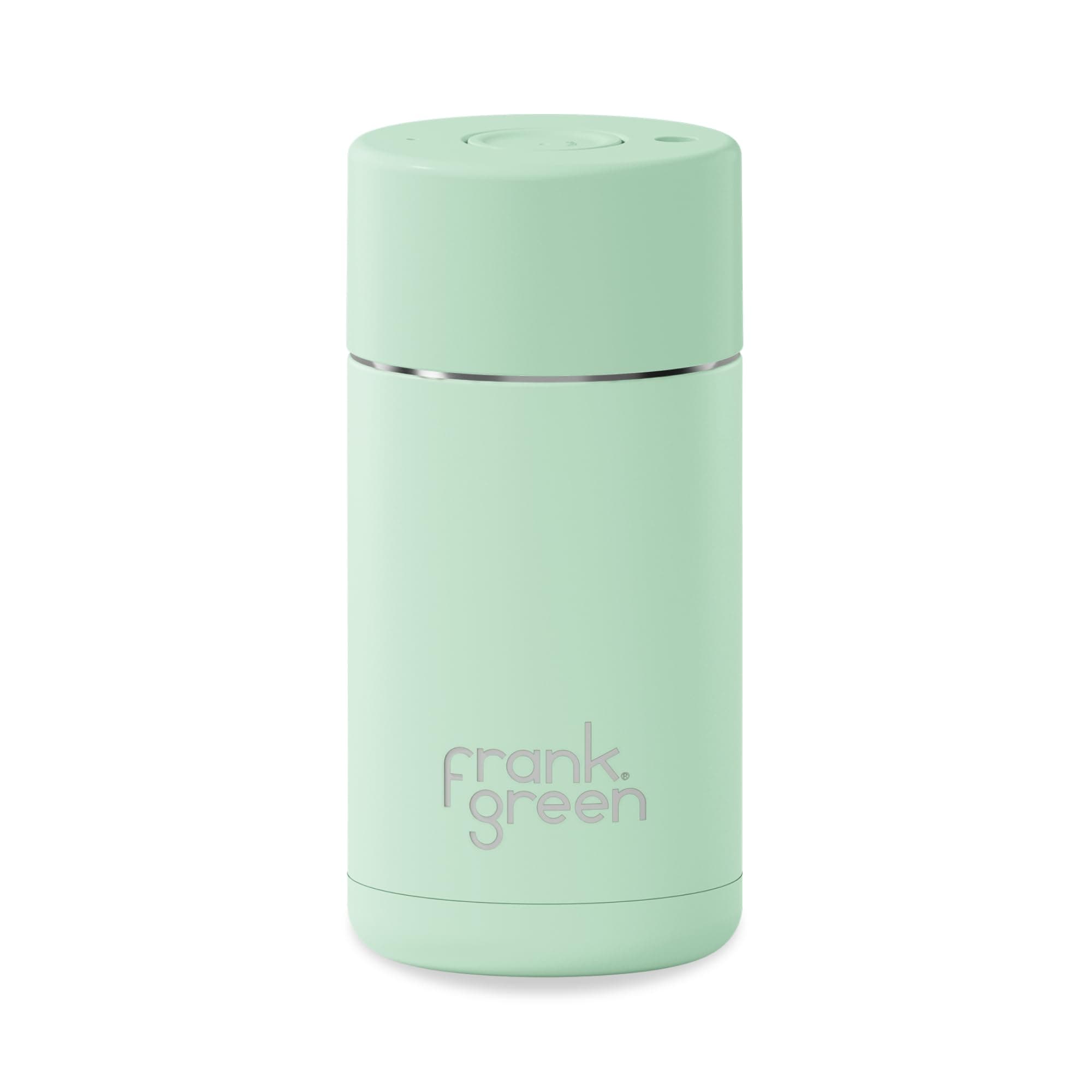 frank green Reusable Cup with Push-Button Lid, Triple Wall Vacuum Insulated Coffee Cup Travel Mug, Ceramic Lined Flask for Hot and Cold Drinks, Stainless Steel - Mint Gelato, 12oz/340ml