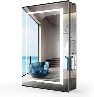 LUMIRRORS® Bathroom Mirror Cabinets with Lights and Shaver Socket BLACK illunimated LED Bathroom Cabinet with Mirrors Wall mounted Built-in LED Lighting Anti-fog Touch Switch Glass Shelves 50x70cm