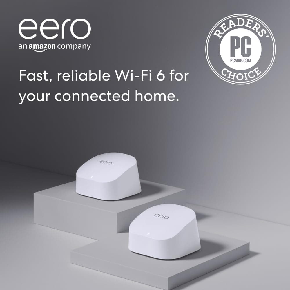 Amazon eero 6 mesh Wi-Fi router | 900 Mbps Ethernet | Coverage up to 280 m2 | Connect 75+ devices | 2-Pack