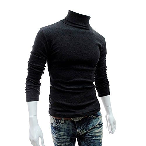 Lovingin Mens Casual Basic Knitted Turtleneck Slim Fit Pullover Thermal Sweaters,Black L