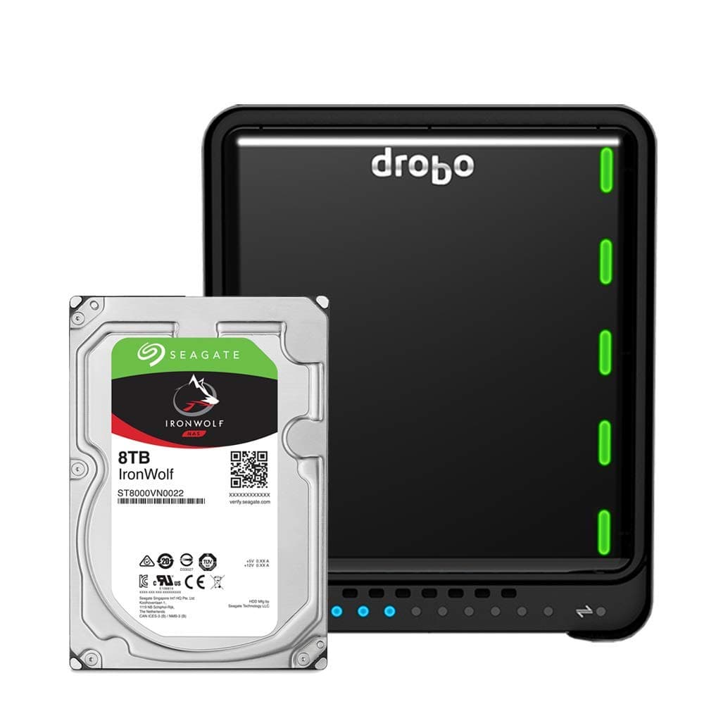 Drobo 5D3 40TB: 5-Drive Direct Attached Storage (DAS) Array with 4x6TB Seagate NAS Drives – Dual Thunderbolt 3 and USB 3.0 type C ports (DRDR6A21-40TB)