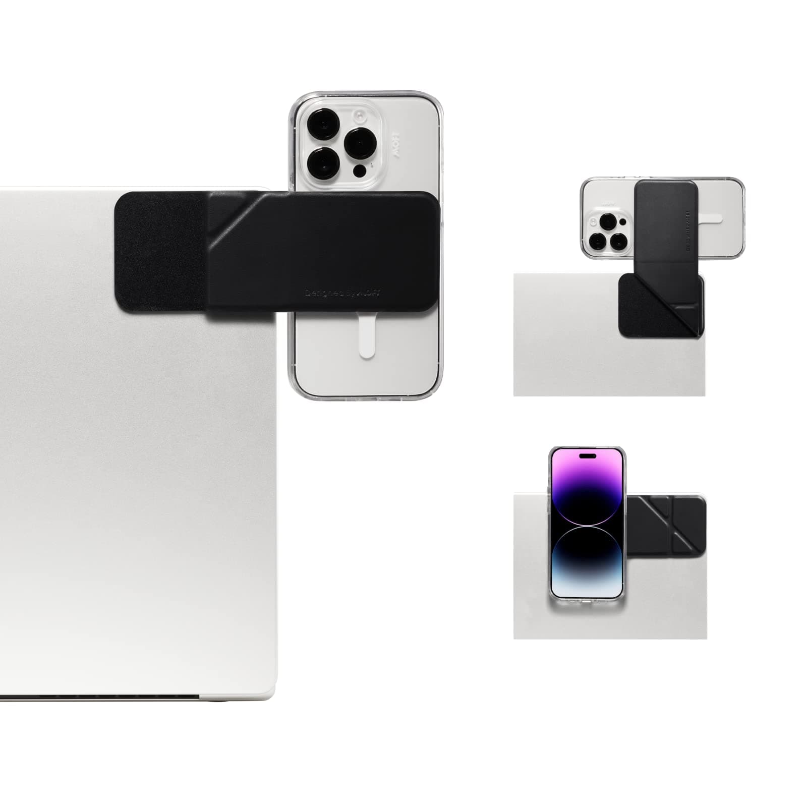 MOFT Magnetic Laptop iPhone Mount, Continuity Camera Mount, Foldaway Portable Laptop Top & Side Holder for Dual-Screen Setup, Black