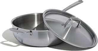 Cookware - 5 Quart Stainless Steel Saucier Pan - 5 Ply Stainless Clad - Professional Cookware - Crafted in Italy - Induction Compatible