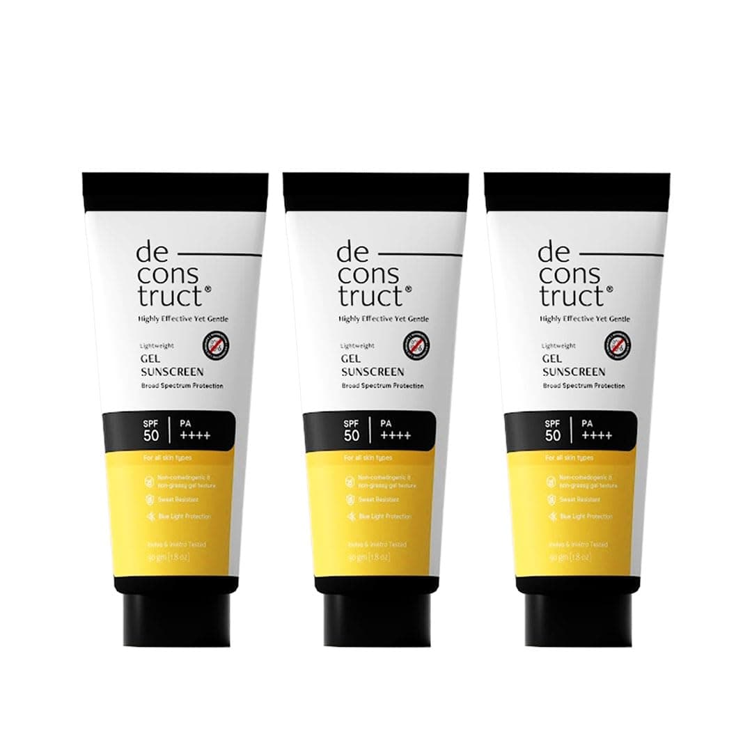 Deconstruct Face Gel Sunscreen SPF 50 + and PA+++ | Gel based sunscreen for oily, combination, acne prone & normal skin| Broad spectrum sunscreen, No White Cast, Lightweight - 50g each, pack of 3