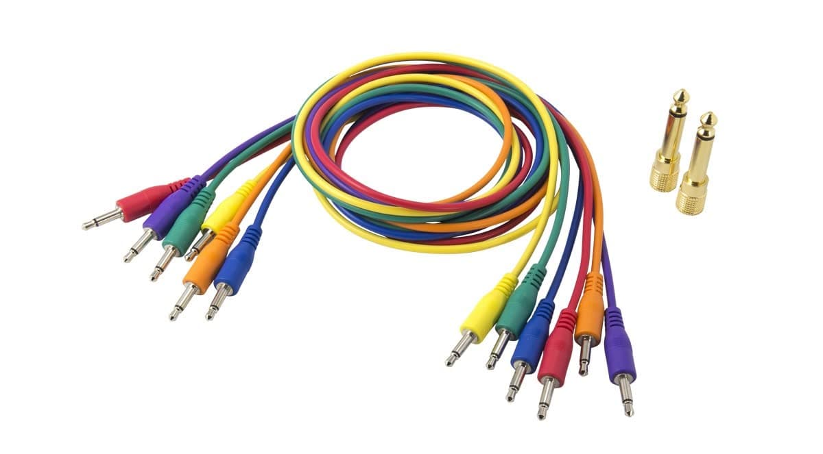 SQ-CABLE6 - 75cm Mini Jack Patch Leads with Two Adaptors - Pack of 6 - Mixed Colours