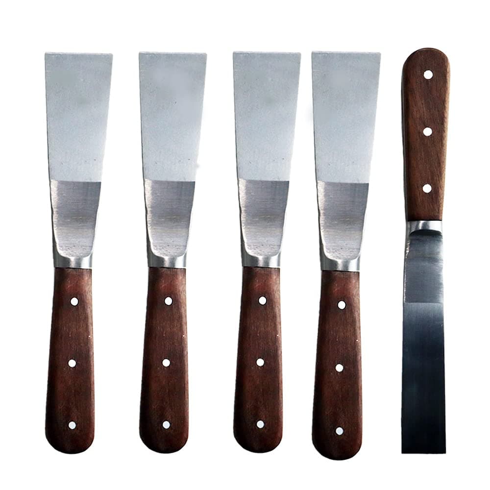 5Pcs Filling Knife Set Wallpaper Scraper Putty Tool Set Pack Flexible Heavy Duty Top Quality Scrapers with Wooden Handle and Metal Blade - Perfect DIY Decorating Tool 1.5 Inch Set