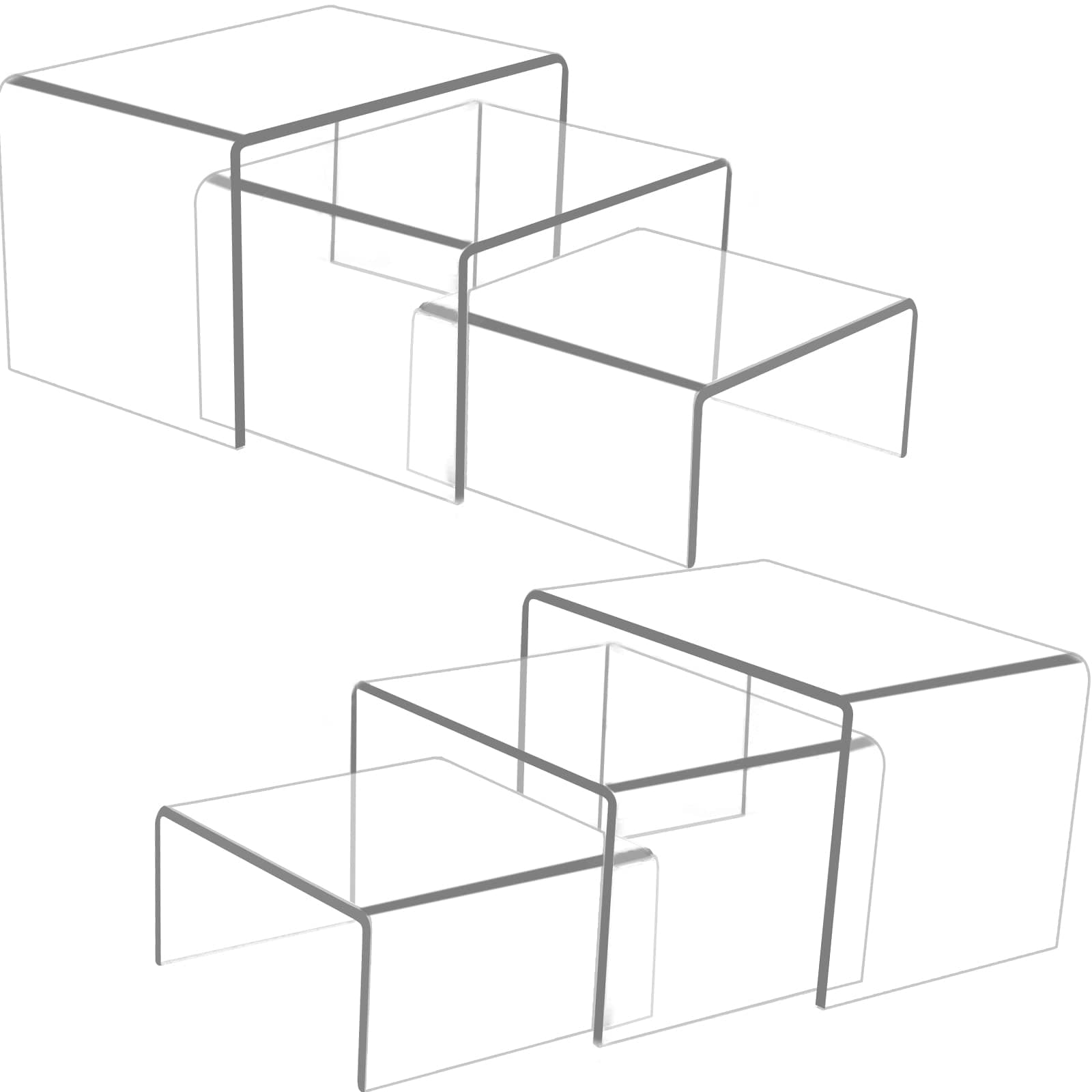 Ouskr 6 Pcs Acrylic Risers for Display, Acrylic Display Riser, Clear Display Stands for Shelf Dessert Cupcake Candy Food Tabletop Collectibles Product Bar Action Figure Jewelry Showcase