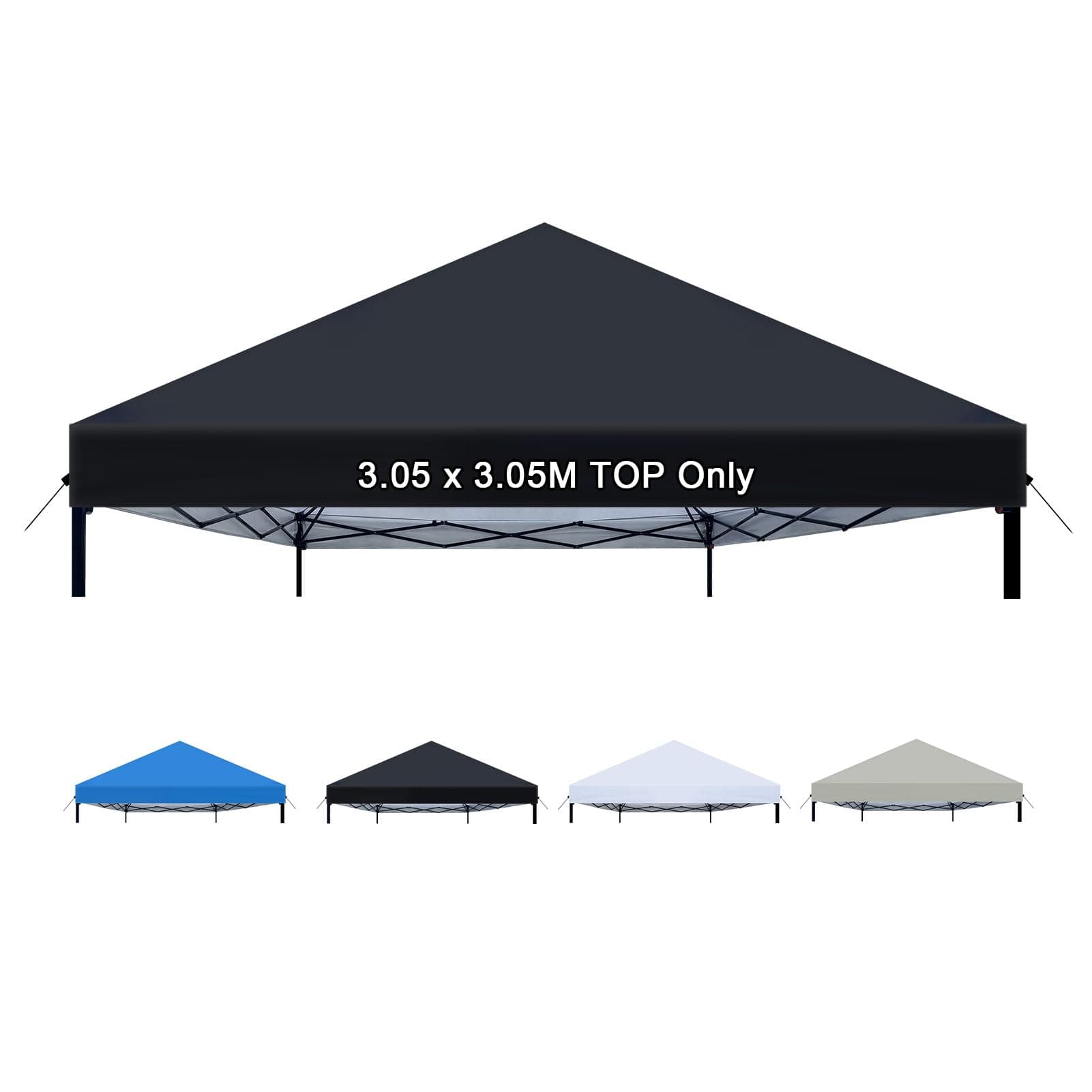 10×10 Canopy Replacement Top Only, Waterproof Pop Up Canopy Tent Top Roof Cover with Ropes, Instant Canopy Top Sunshade Sliver Coated for Outdoor Garden Patio Camping (Black,120 Inchs)