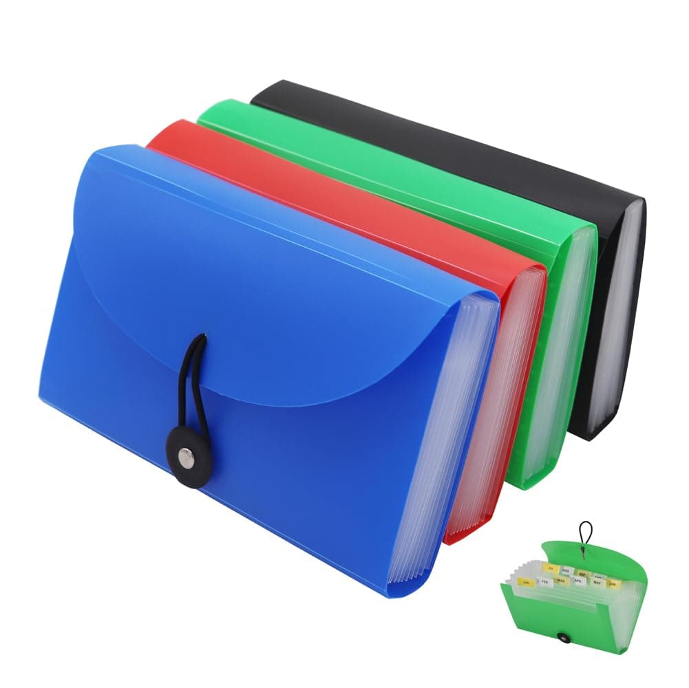 SEEKIND Expanding File Folders 4 Pack, 7.1" 4.2" Receipt Organizer Folder Accordion Folder Document with 13 Pocket for Office,Cards,Tickets-Water Resistant