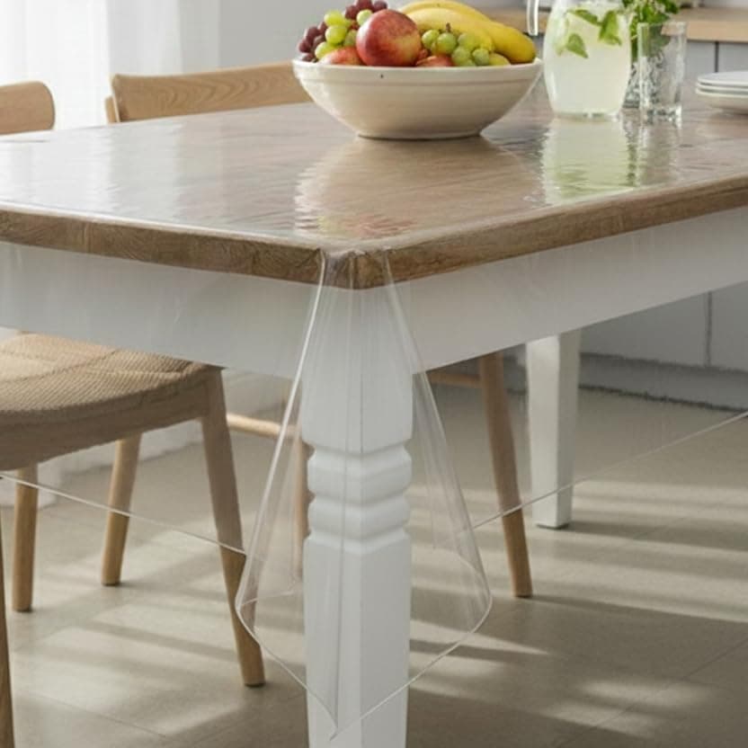 STITCHNEST PVC Transparent 8 Seater Dining Rectangular Table Cover Without Lace, (60X90 Inches)