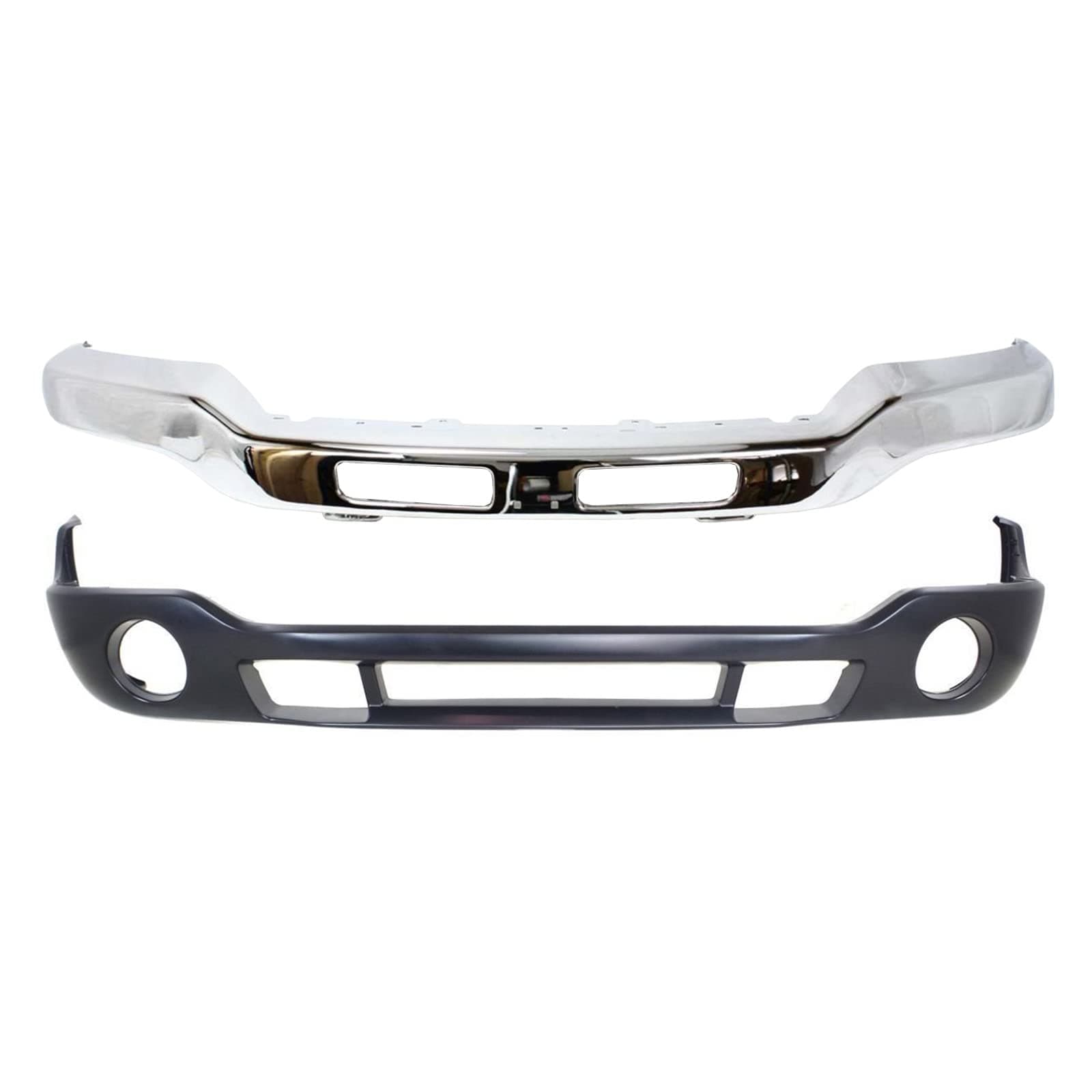 Bundle for 03-07 Sierra Classic Front Bumper Chrome Bar Lower Valance W/Fog Hole GM1002418 GM1000800