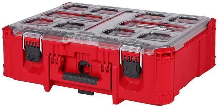 Milwaukee PACKOUT Deep Organizer Tool Box with 50 lb Weight Capacity, 15.2 x 19.7 x 7.2 inches, 6 Compartments, IP65 Rated, Plastic, Model 48-22-8432