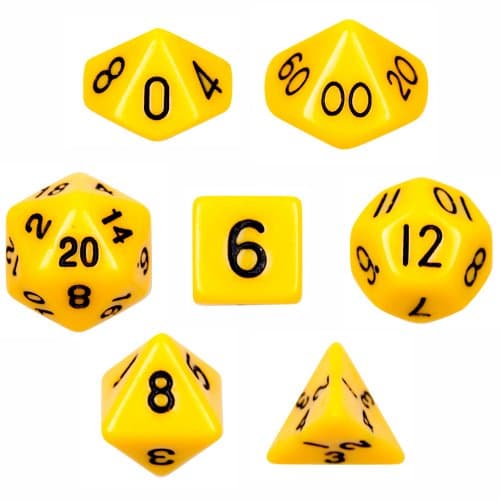 Wiz Dice7 Die Polyhedral Set - Solid Yellow with Velvet Pouch