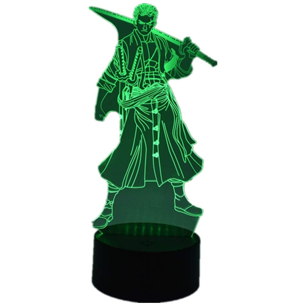 Anime One Piece Roronoa Zoro 3D Night Light, LED USB Home Decor Table Lamp,Touch Remote Control 16 Color Gradient ? Creative Office Decor .Christmas Gifts, Children's Gifts