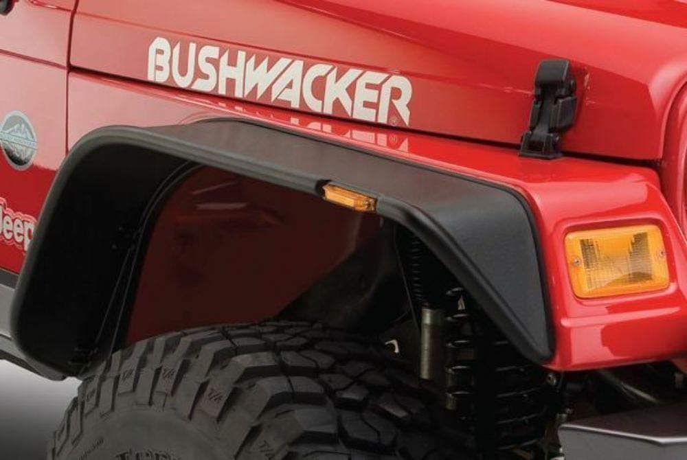 Bushwacker Jeep Flat Style Front Fender Flares | 2-Piece Set, Black, Textured Finish | 10055-07 | Fits 1997-2006 Jeep Wrangler TJ
