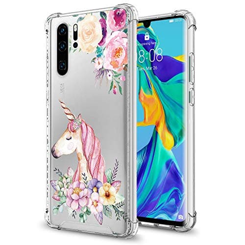 GORGCASE CASE Designed for Huawei P30 PRO Slim Sleek Fit Hard PC Back TPU Bumper Anti-Scratch [Shock Absorbing] Clear Fashion Pattern Full-Body Drop Protective Phone Cover for Girls Women Unicorn