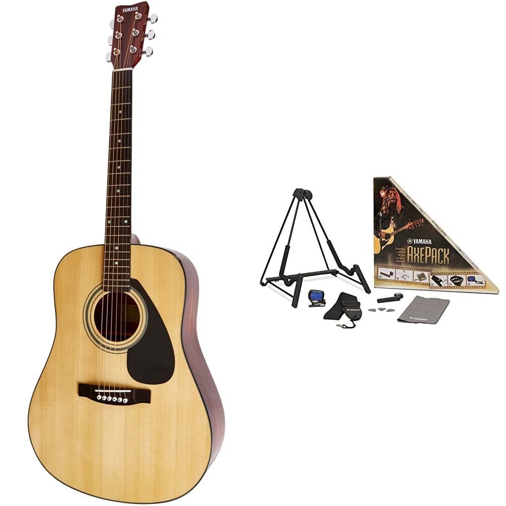 YAMAHA FD01S Solid Top Acoustic Guitar (Amazon-Exclusive) & Axe Pack Guitar Accessory Kit for Electric & Acoustic Guitar