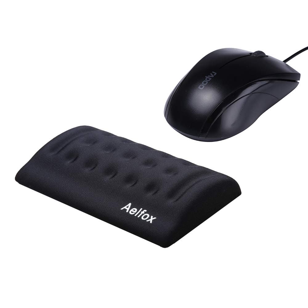 AelfoxMemory Foam Mouse Pad with Wrist Support, Ergonomic Design for Office, Home Office, Laptop, Desktop Computer, Gaming Keyboard(5.31 x 2.76 x 0.89inch, Black)