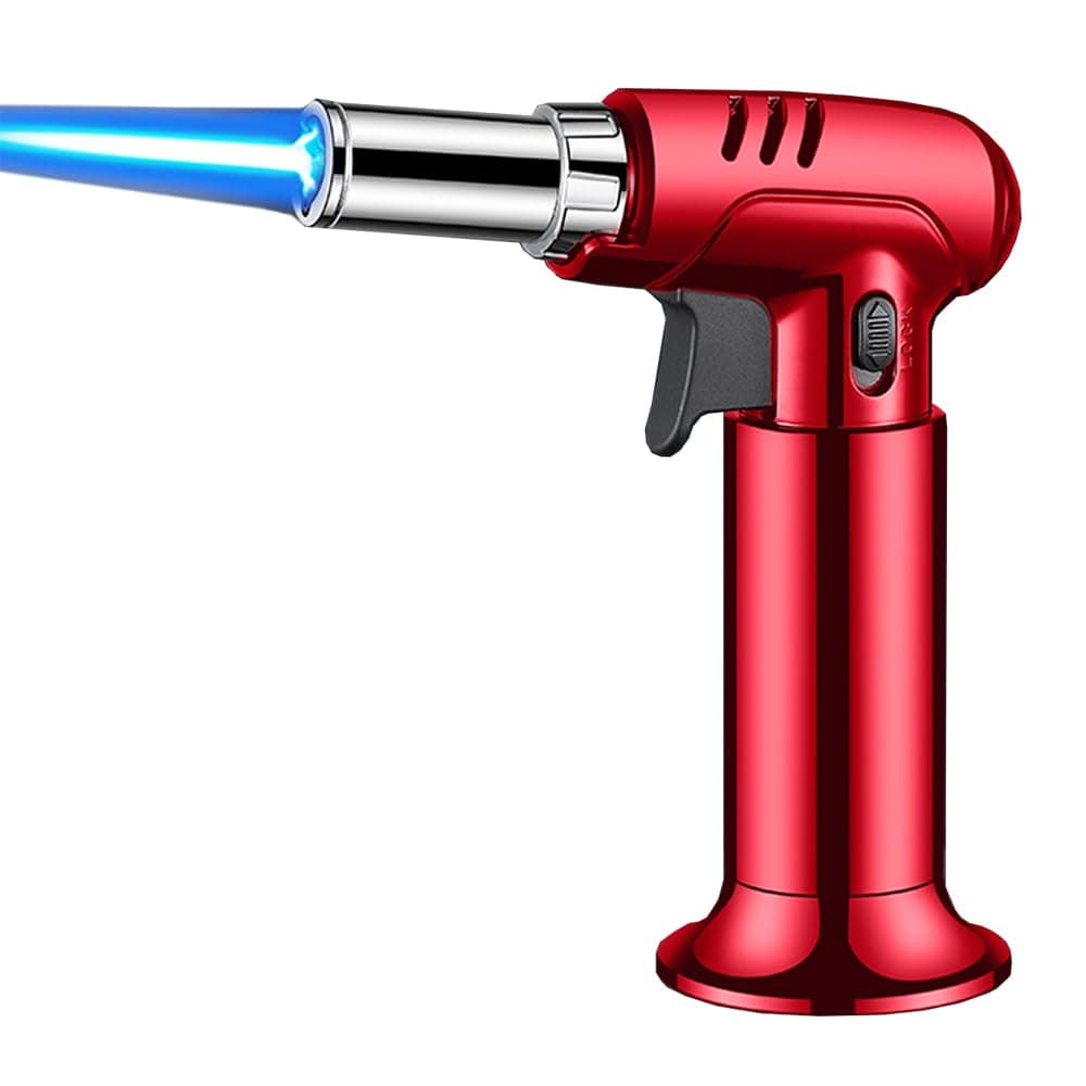 Butane Torch, Refillable Culinary Cooking Torch Kitchen Blow Torch Lighter with Safety Lock Adjustable and Lock Flame (Red)