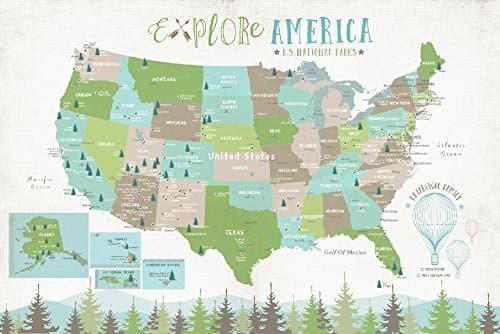 National Parks Map, Push Pin Travel Map, Personalized