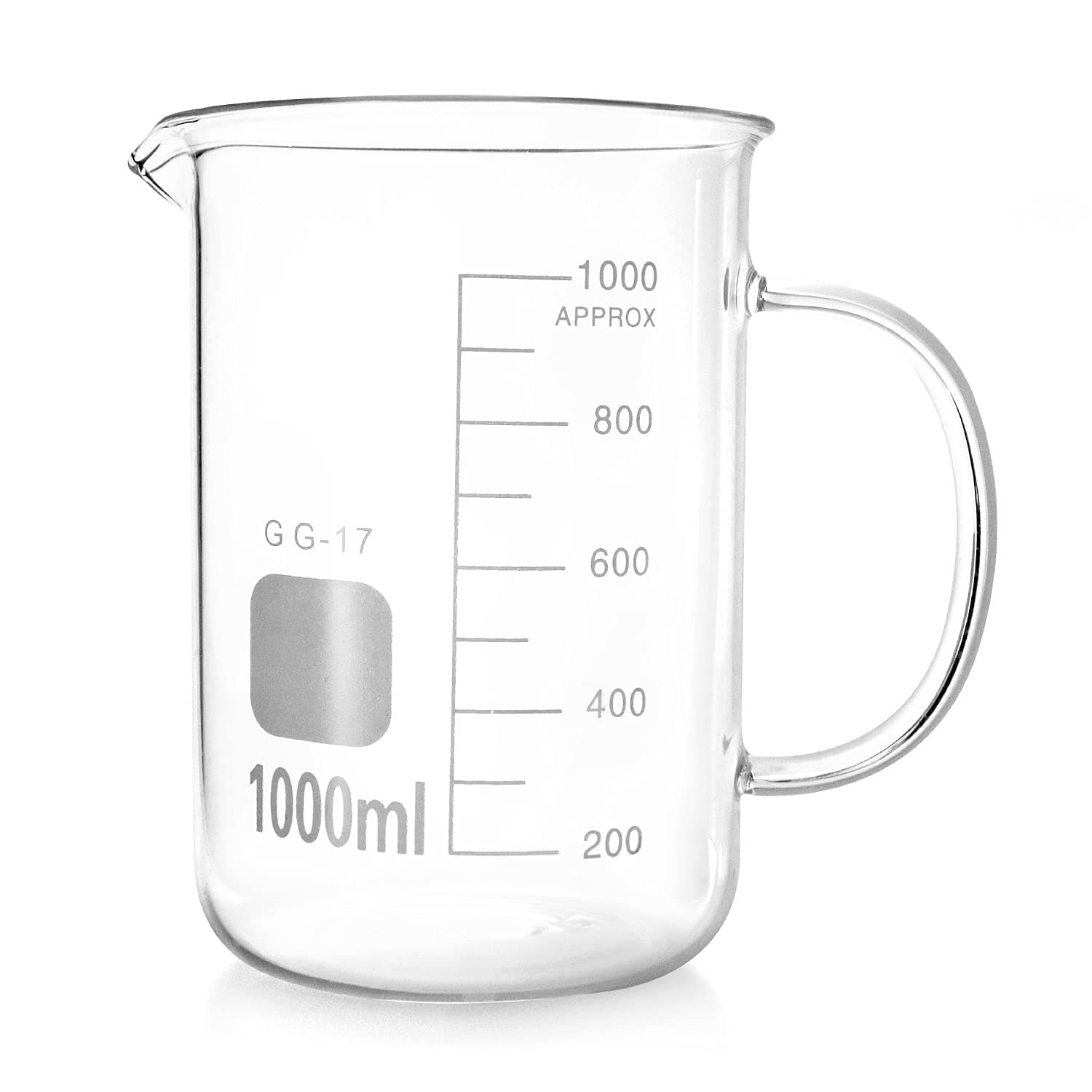 QWORK Beaker with Handle, 1000ml/33.81oz Measuring Cup, Borosilicate Glass,Beaker Mug with Pouring Spout