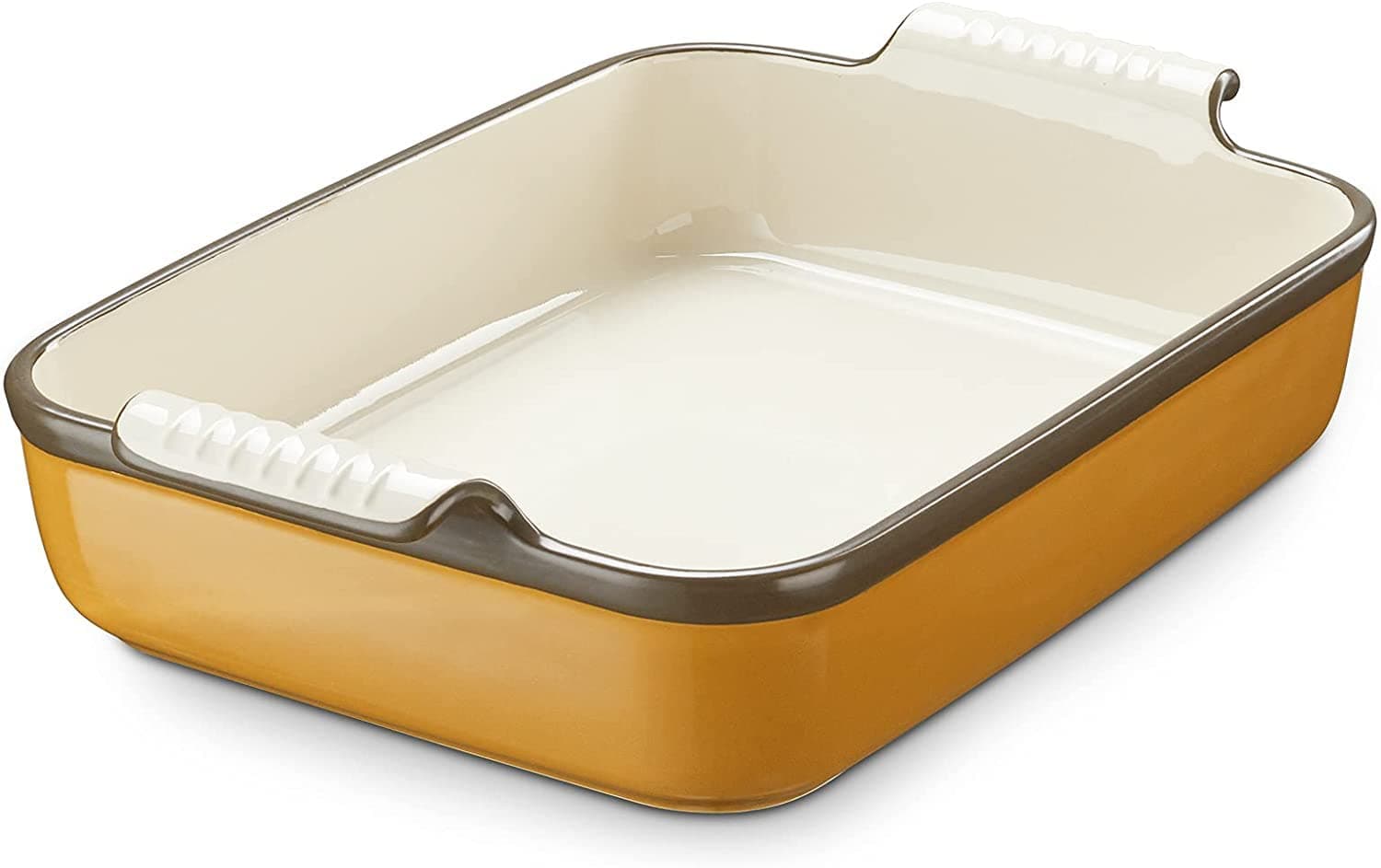LIFVER 15" Baking Dish,Large Deep Lasagna Pan with Handle,Rectangular Baking Dishes for Oven,Ceramic Baking Pan for Cake lasagna,Casserole Bakeware Tray