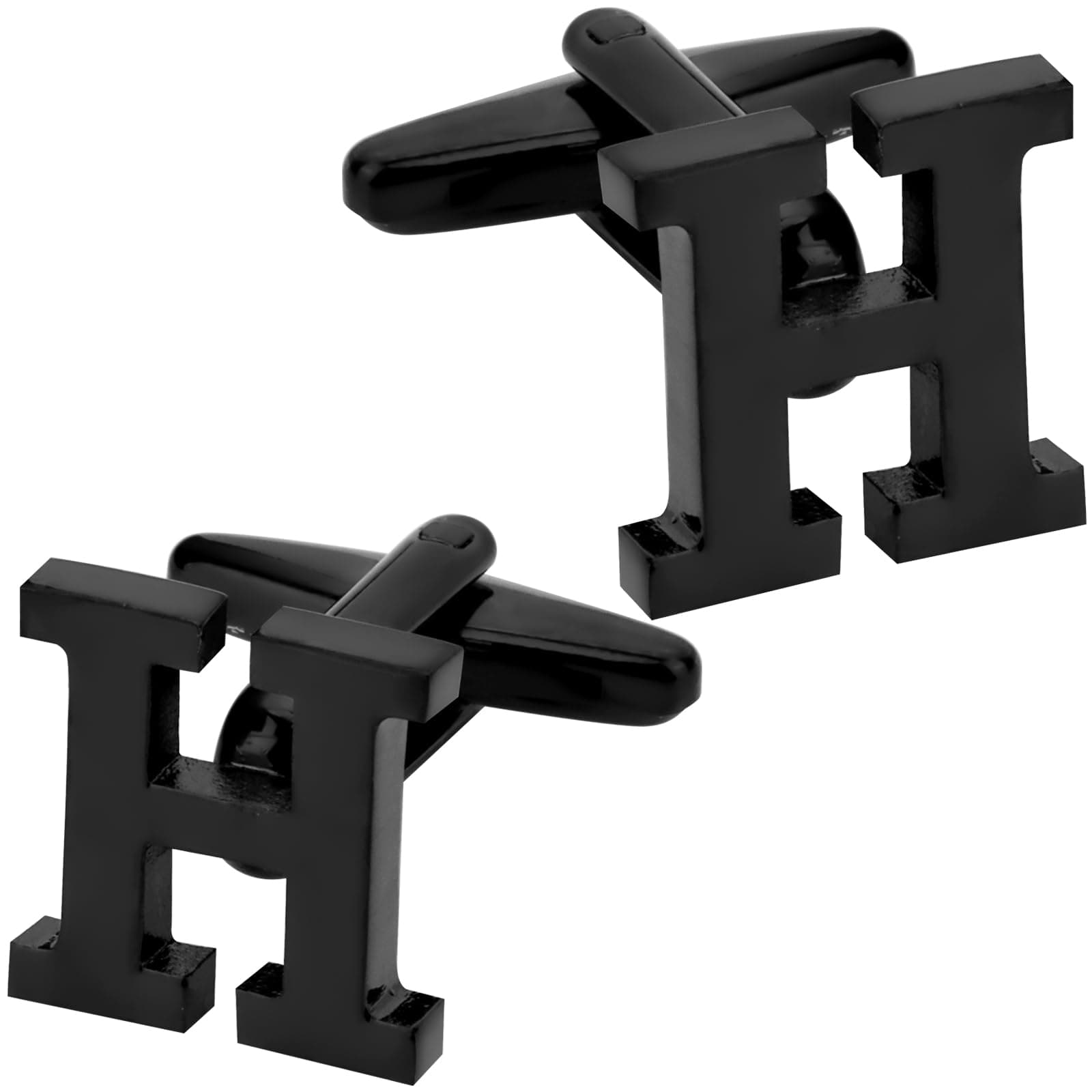 A-Z Initial Cufflink for Men, Classic 18k Gold Silver Black Letter Alphabet Monogram Cuff Links for Wedding Business Party Party