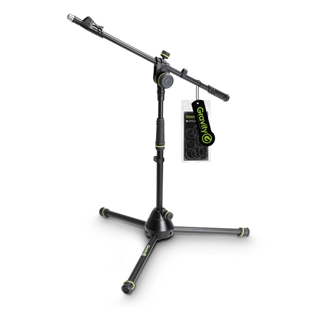 GRAVITY STANDS MS 4222 B Short Microphone Stand with Folding Tripod Base and 2-Point Adjustment Telescoping Boom