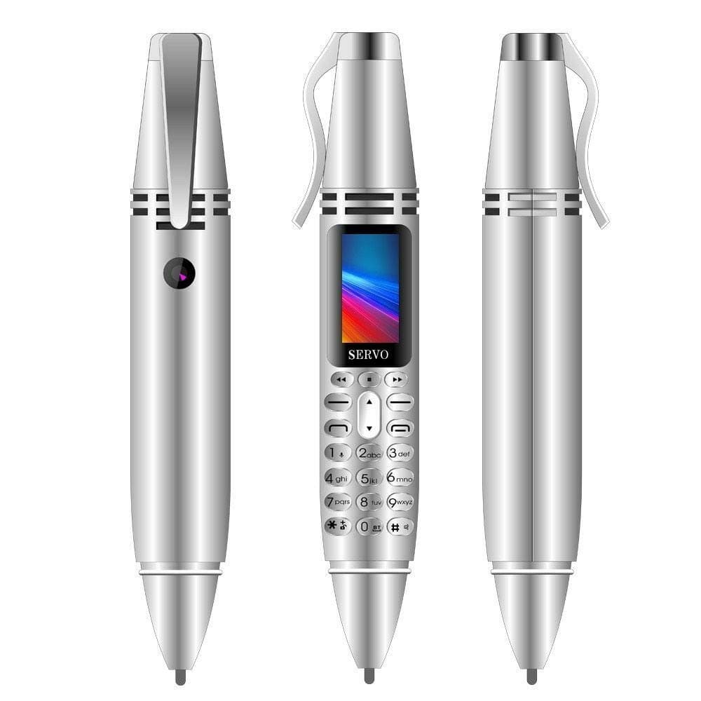Mini Cell Phone Pen Style Bluetooth Dialer 0.96" Tiny Screen Mobile Phone Support GSM Dual SIM Max 32G TF Card with Camera Flashlight Voice Recorder (Silver)