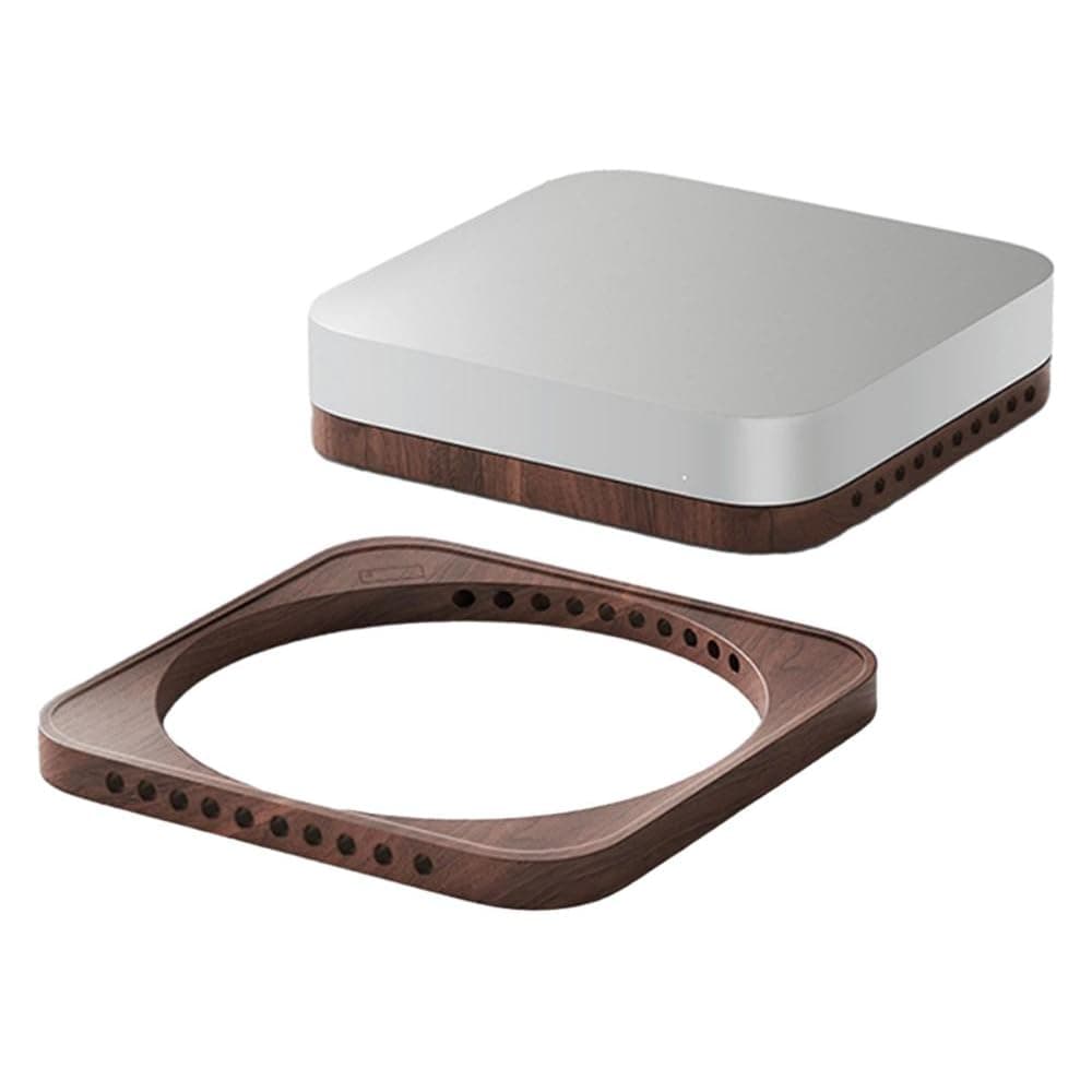 Wooden mac mini Stand for Mac Studio/mini, Hand-polished Choice Solid Black Walnut Desktop Stand, Dust Resistant and Heat Dissipating Bi-directional Ventilation For M2/M1 2023 Mac Stand