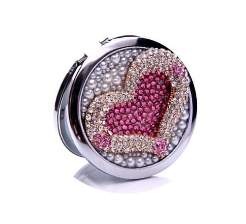 Bling Glowing Hearts Compact Cosmetic Makeup Hand Mirror