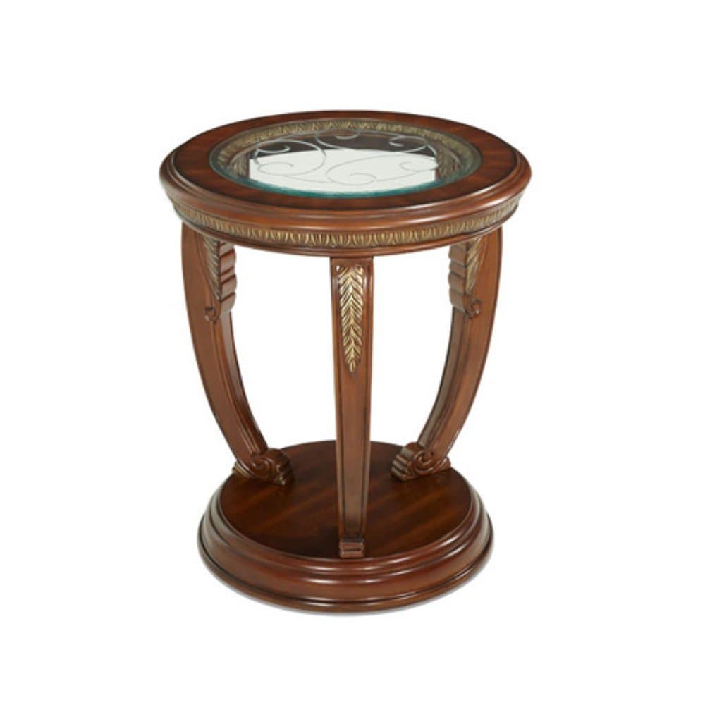 Aico Cortina Round End Table - Honey Walnut