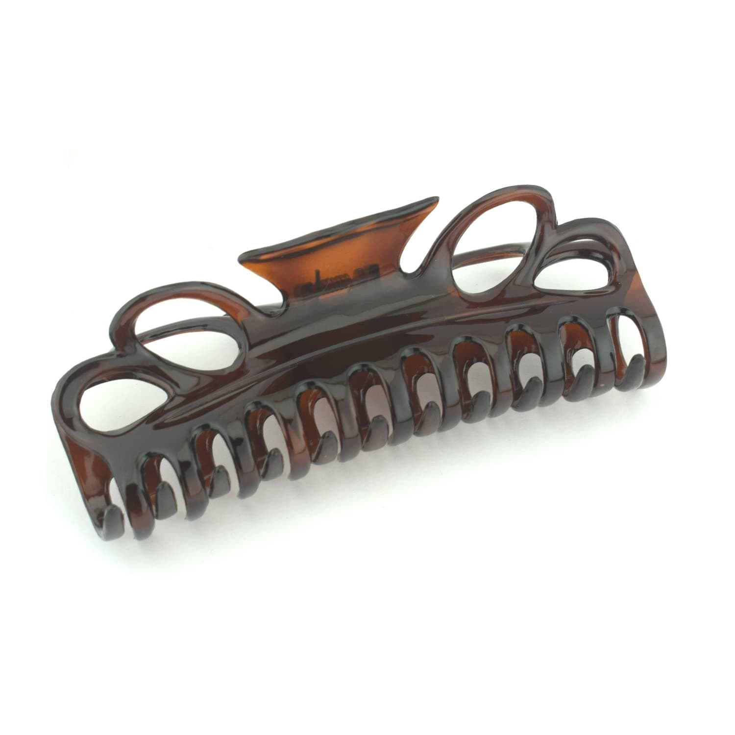 Parcelona French Double Loop Shell Brown Celluloid Extra Large Big Long Jaw Hair Claw Clip Clamp Clutcher