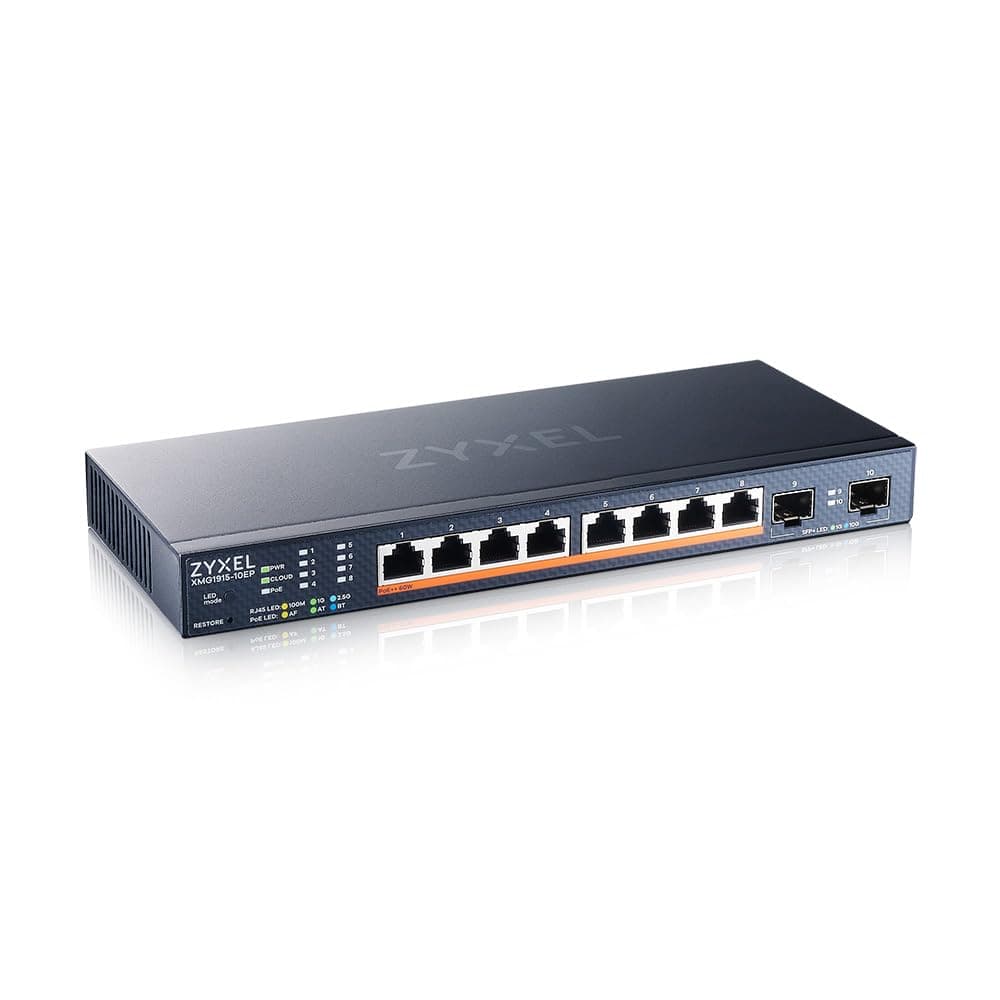 8 Port PoE 2.5Gb Switch | Smart Managed Network Ethernet Switch | 8x 2.5G PoE++ with 130W Budget + 2x 10G SFP+ Slots | Desktop or Wall Mount | Fanless | Hybrid Mode Nebula Cloud | XMG1915-10EP
