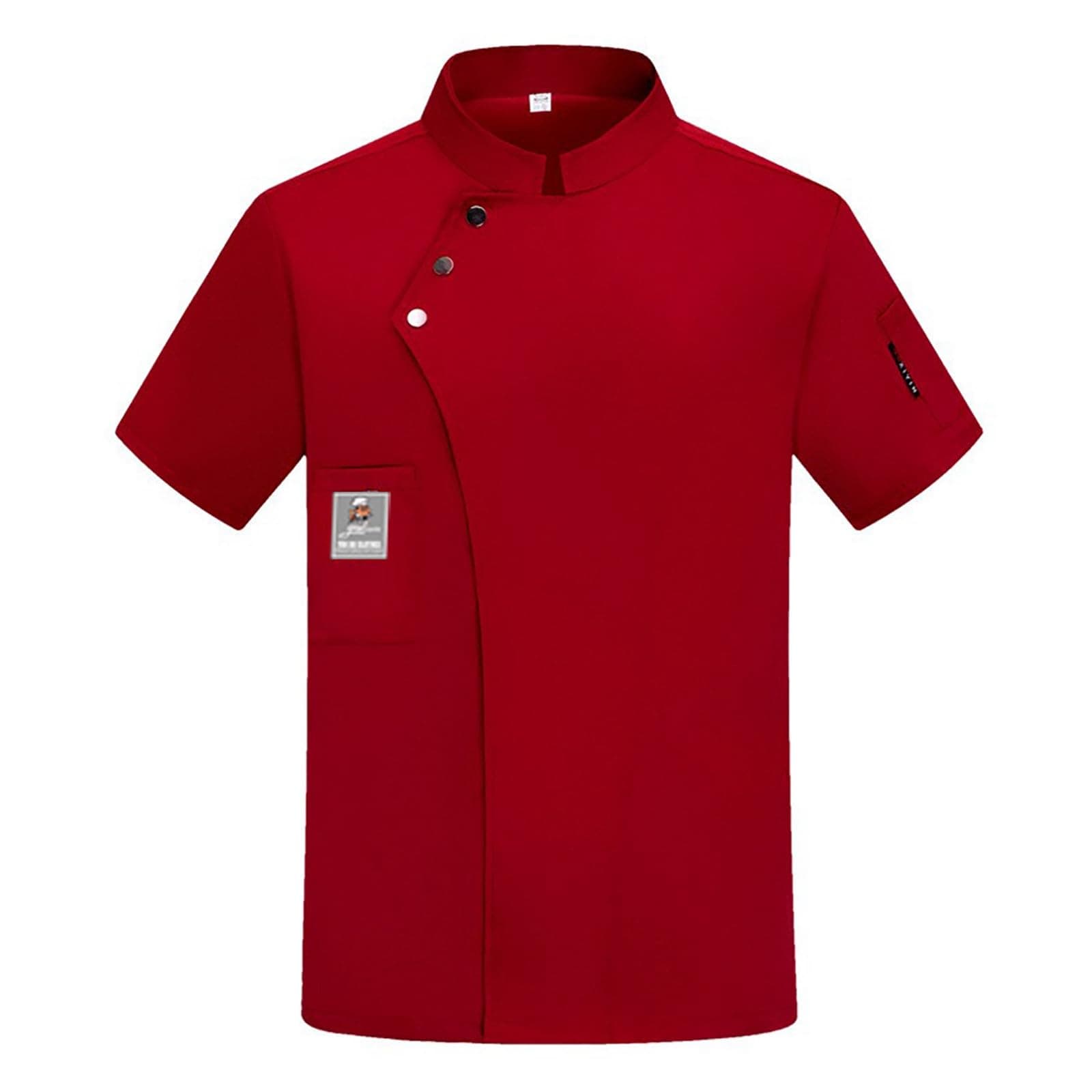 Men's Chef Coat Short Sleeve Button Shirts Chef Work Jacket Slim Fit Breathable Tops Lightweight Summer Top