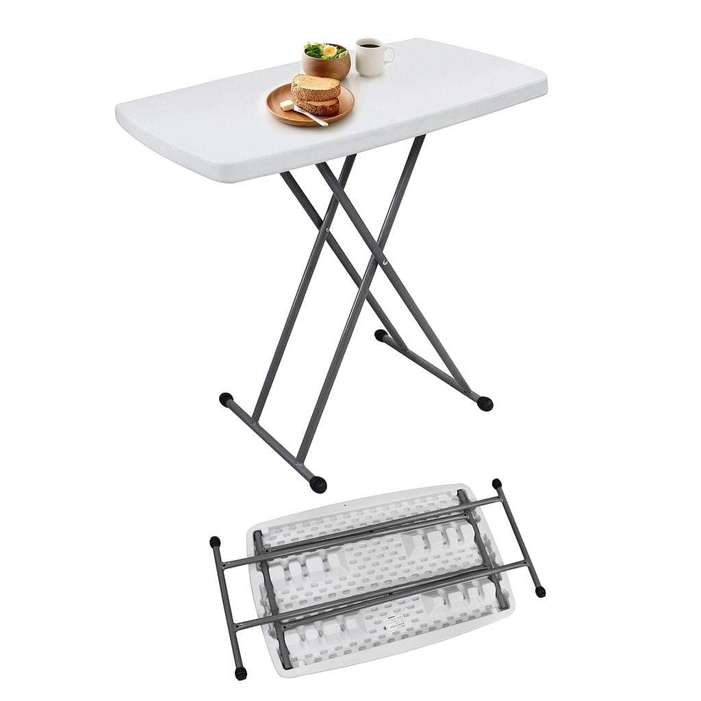 Todeco - Adjustable Folding Table, Compact and Foldable Table - Material: HDPE - Top surface: 76 x 50 cm - 29.9 x 19.7 x 20/24.8/29.1 inch, White