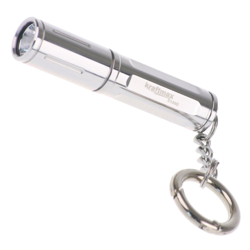 Kraftmax X100E High Performance LED Keychain Torch - Stunning Luminosity of 80 Lumens - Premium Version in Stainless Steel Silver/Chrome - 42266892