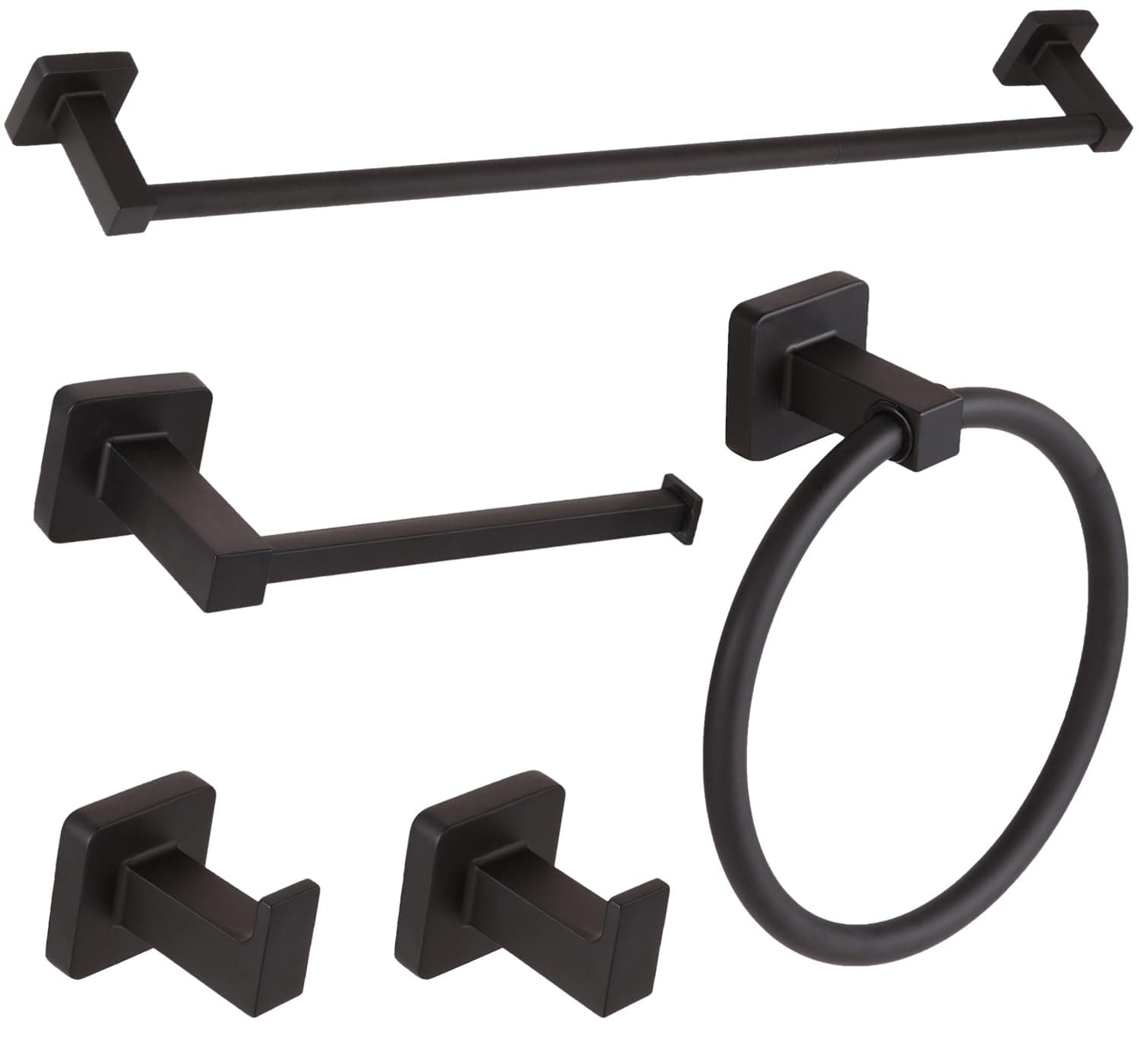 5 Pieces Black Bathroom Hardware Set,Wall Mounted 23.6 inch Towel Bar Set Matte Black,Towel Rack Set,Toilet Paper Holder,Matte Black Bathroom Accessories Set, YM0245