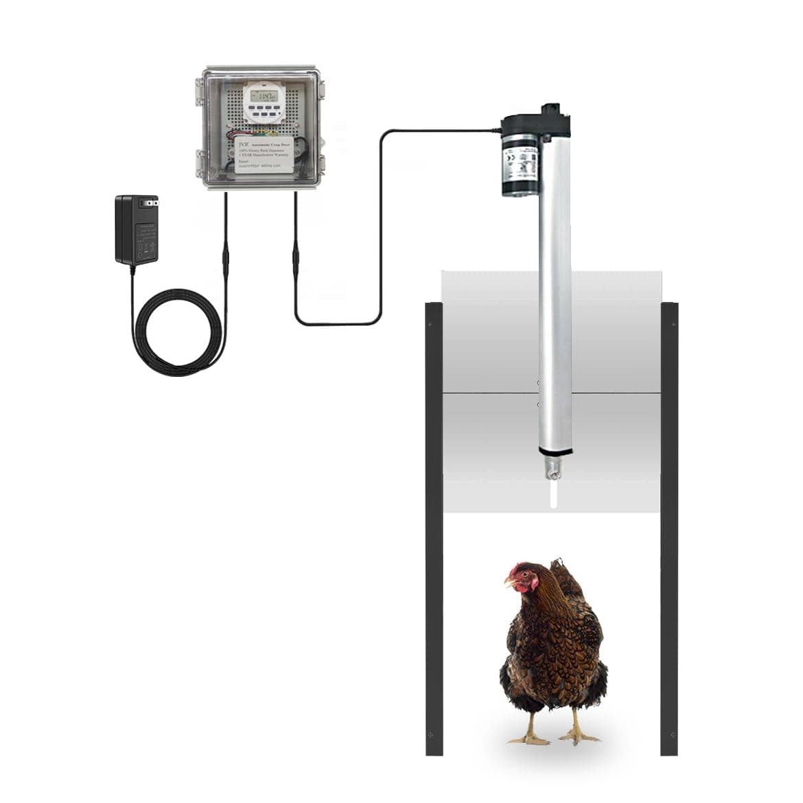 JVR Automatic Chicken Coop Door with Timer, Heavy Duty Aluminum Security Door, Smart Anti-Pinch Sensor & Industrial Screw-Rod Actuator, Precise Dusk to Dawn Schedule, Fits 11" x 12" Openings