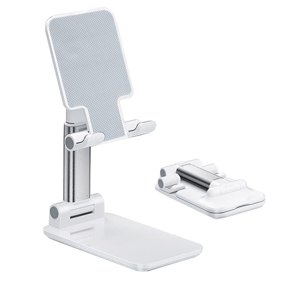Cell Phone Stand, Angle Height Adjustable Cell Phone Holder with Silicon Pad for Desk Fully Forldable Mobile Phone Holder Compatible with All Mobile Phones, MT-6, (White)