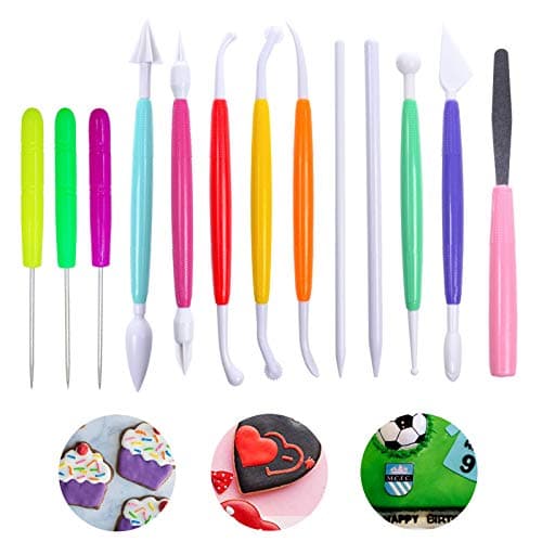 eKoi Pastry Cake Cookie Cupcake Clay Decorating Sculpting Modeling Pattern Scriber Pin Needle Cutter Pen Tools Kit Supplies for Baking Frosting Fondant SugarCraft Icing Paste DIY Art (15PC Set)