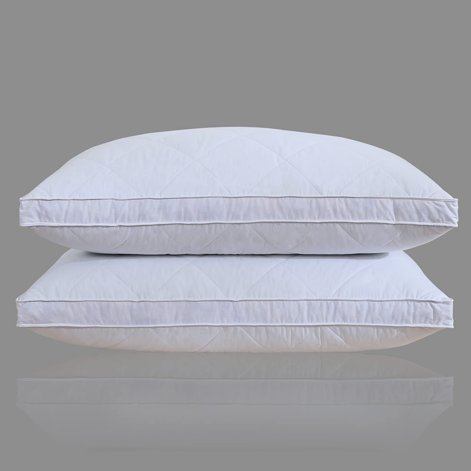 Three Geese Pack of 2 White Goose Feather Polyester Bed Pillows King Size - Soft 600 Thread Count 100% Cotton, Medium Firm,Soft Support Surround Fill Polyester, White Solid