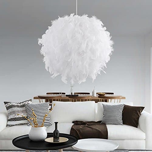 XDLUK Feather Ceiling Pendant Light Shade E27 Bulb Lampshade Floor Lamp Simple White Ball Decorative Droplight Shade For Living Room Bedroom, 40cm/15.75inches
