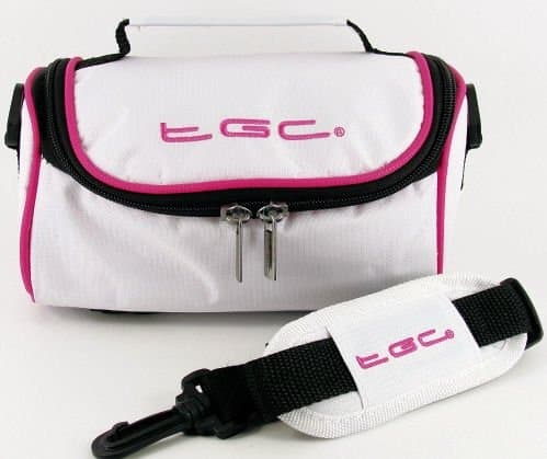 TGC ® Camera Case for Pentax IQZoom EZY-R with shoulder strap and Carry Handle (Cool White & Hot Pink)