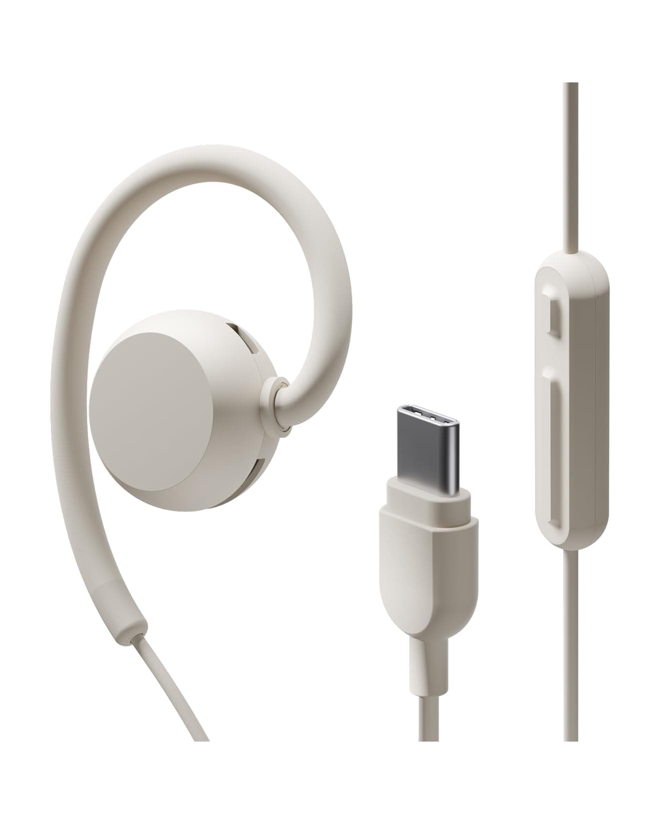 nwm Wired On-Ear Speakers (USB Type-C Open Ear Earphones) Prevents Sound Leakage with PSZ Technology Including Microphone Designed by NTT Sonority in Japan | White Beige