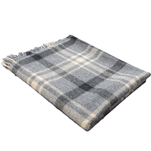 100% Pure Lambswool Throw Blanket (Grey with Cream)