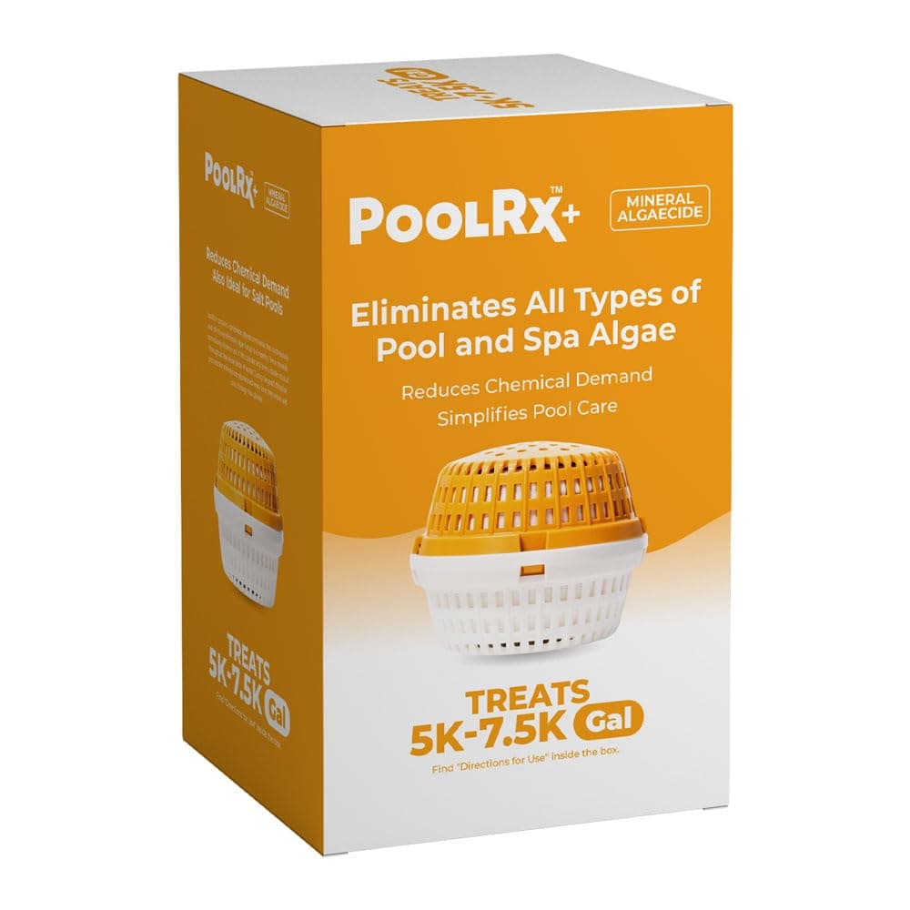PoolRx+ Mineral Algaecide Unit, up to 6-Month Algae Control, for 5K-7.5K gallons, Orange & White, New Formula with Silver.