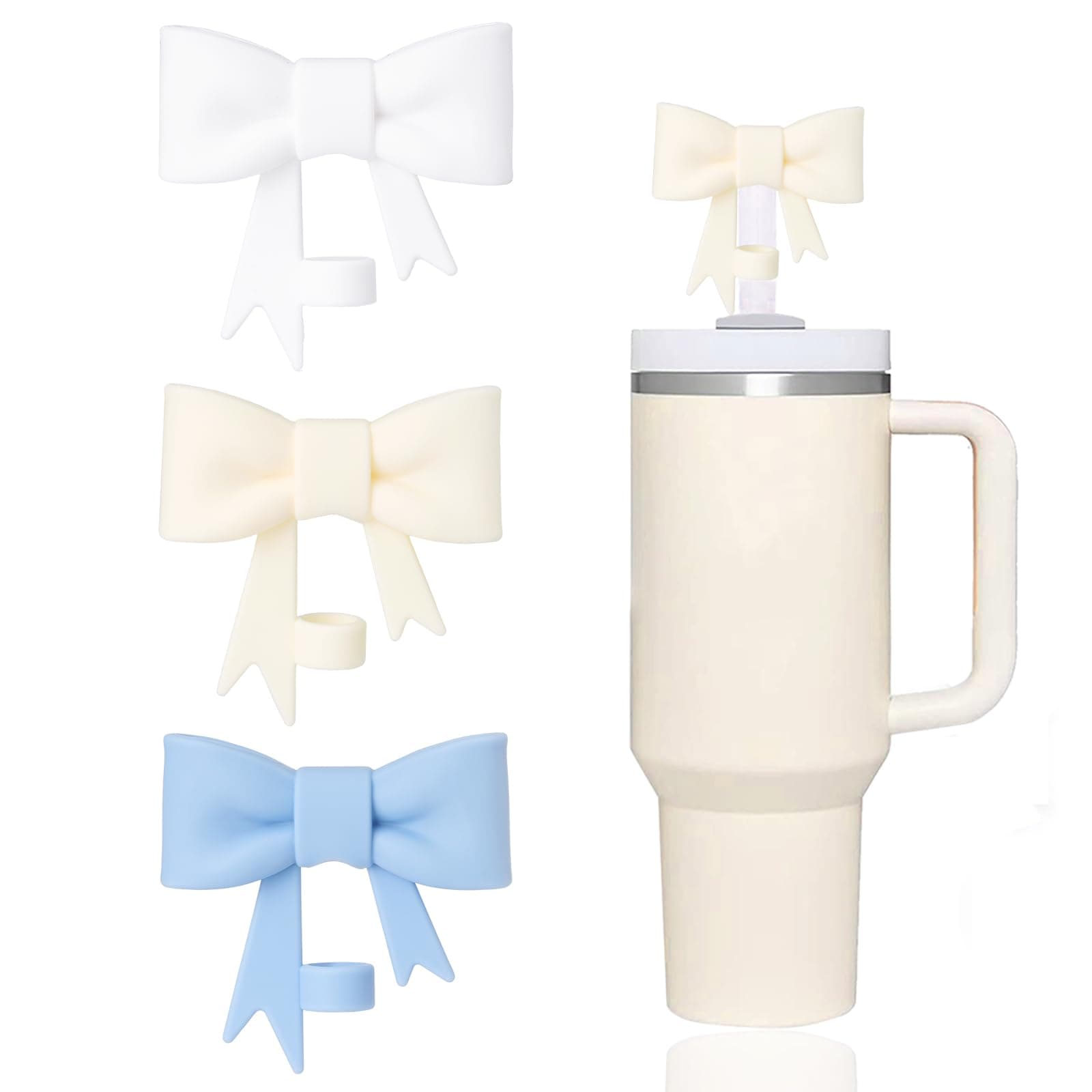 3 Pcs Classic Bow Straw Covers Cap Toppers Compatible with Stanley 30&40 oz Tumbler Cup,Reusable Cute Silicone Straws Lids Protectors for 0.4 in/10mm Stanley Cups Straws Accessories