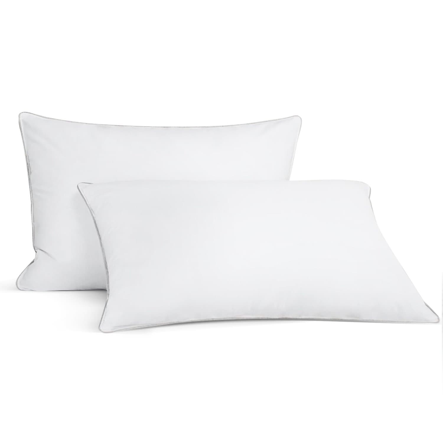 Luxury White Down Feather Pillow (2-Pack) - Premium 100% Cotton Shell - Queen