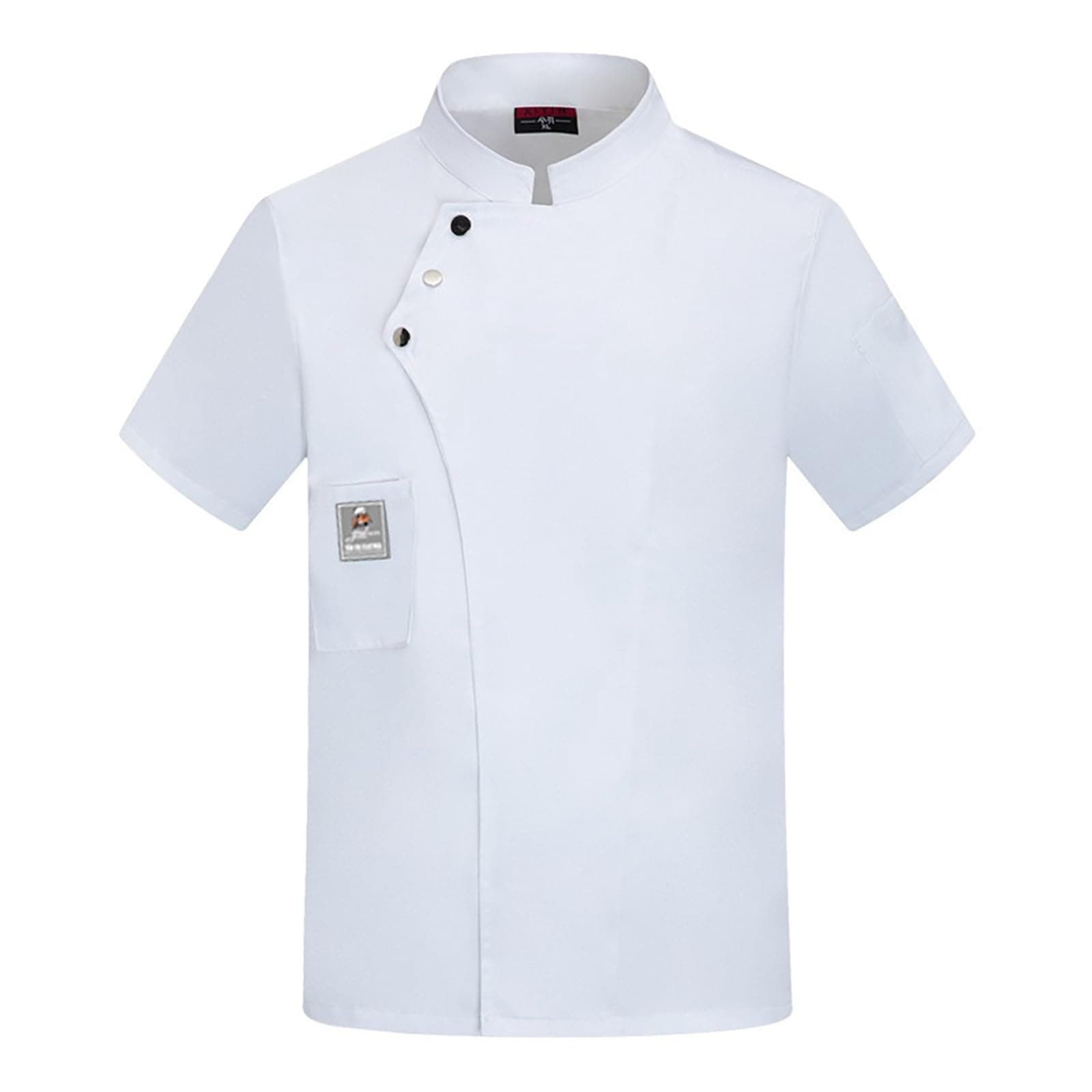 Men's Chef Coat Short Sleeve Button Shirts Chef Work Jacket Slim Fit Breathable Tops Lightweight Summer Top